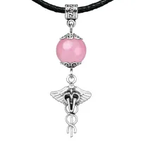 Амулет Кадуцей (здоровье, бизнес, гармония), розовый кварц MKA28-33