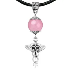 Амулет Кадуцей (здоровье, бизнес, гармония), розовый кварц MKA28-33