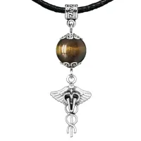 Амулет Кадуцей (здоровье, бизнес, гармония), тигровый глаз MKA31-33