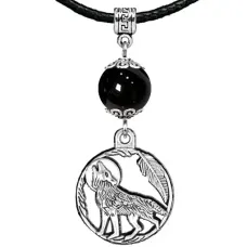 Амулет Волк (защита, сила, победа), черный агат MKA33-07