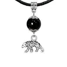 Амулет Медведь (защита, сила, победа), черный агат MKA33-19