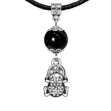 Амулет Лягушка с монетой (богатство), черный агат MKA33-23