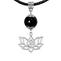Амулет Ом и лотос (защита, гармония, развитие), черный агат MKA33-30