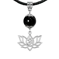 Амулет Ом и лотос (защита, гармония, развитие), черный агат MKA33-30