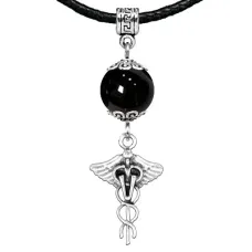 Амулет Кадуцей (здоровье, бизнес, гармония), черный агат MKA33-33