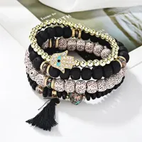 Набор из 4 браслетов, цвет черный+золотой BSN016-3