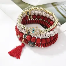Набор из 4 браслетов, цвет красный+золотой BSN016-4
