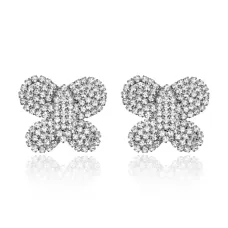 Серьги Бабочка со стразами, цвет серебряный UD012-s