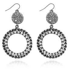 Серьги Кольцо и листья, цвет серебряный UD014-s