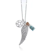 Аромафлакон с камнем бирюза, крылом, пентаграммой, цепочкой AMS001-8