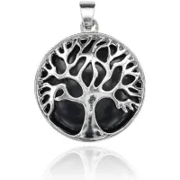 Кулон Дерево d.2,7см с камнем Черный агат BJK083-12