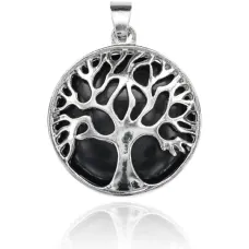 Кулон Дерево d.2,7см с камнем Черный агат BJK083-12