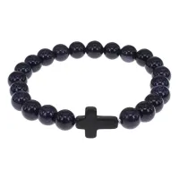 Христианский браслет Крест с синт.камнем Синий авантюрин 8мм BSH-12-02