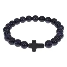 Христианский браслет Крест с синт.камнем Синий авантюрин 8мм BSH-12-02