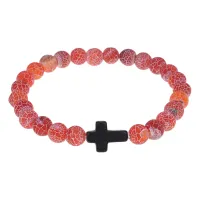 Христианский браслет Крест с нат.камнем Африканский агат 8мм BSH-12-04