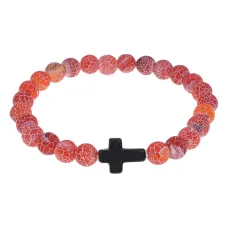 Христианский браслет Крест с нат.камнем Африканский агат 8мм BSH-12-04