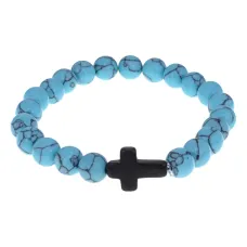 Христианский браслет Крест с синт.камнем Бирюза 8мм BSH-12-05