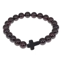 Христианский браслет Крест с нат.камнем Гранат 8мм BSH-12-06