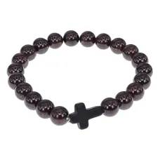 Христианский браслет Крест с нат.камнем Гранат 8мм BSH-12-06
