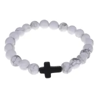 Христианский браслет Крест с нат.камнем Кахолонг 8мм BSH-12-07