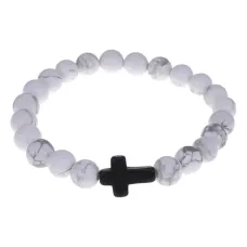 Христианский браслет Крест с нат.камнем Кахолонг 8мм BSH-12-07