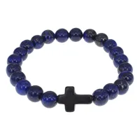 Христианский браслет Крест с нат.камнем Лазурит 8мм BSH-12-10