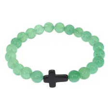 Христианский браслет Крест с нат.камнем Нефрит 8мм BSH-12-13