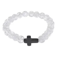 Христианский браслет Крест с синт.камнем Сахарный кварц 8мм BSH-12-16