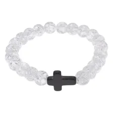 Христианский браслет Крест с синт.камнем Сахарный кварц 8мм BSH-12-16