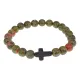 Христианский браслет Крест с нат.камнем Унакит 8мм BSH-12-20
