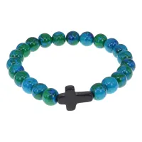 Христианский браслет Крест с синт.камнем Хризоколла 8мм BSH-12-21