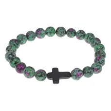 Христианский браслет Крест с синт.камнем Цоизит 8мм BSH-12-22
