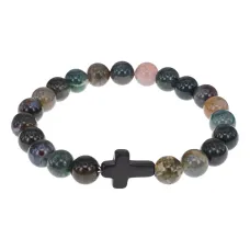 Христианский браслет Крест с нат.камнем Яшма 8мм BSH-12-25