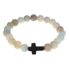 Христианский браслет Крест с нат.камнем Амазонит 8мм BSH-12-26