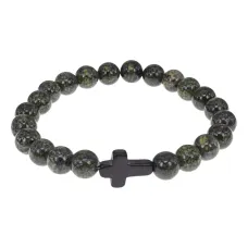 Христианский браслет Крест с нат.камнем Змеевик 8мм BSH-12-29