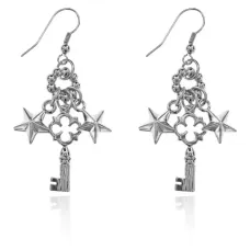 Серьги Ключ и звезды, цвет серебряный UD034-s