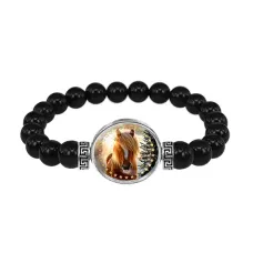Браслет из черного агата, Год Лошади C0901056