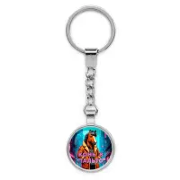 Круглый брелок, цвет серебро, с цепочкой, Конь в пальто C0903022