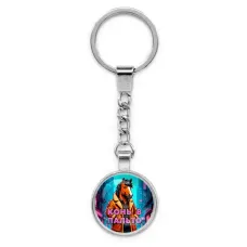 Круглый брелок, цвет серебро, с цепочкой, Конь в пальто C0903022