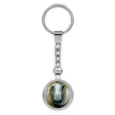 Круглый брелок, цвет серебро, с цепочкой, Лошадка в тумане C0904022