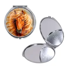 Круглое складное зеркало, цвет серебро, Лошадь C0905016