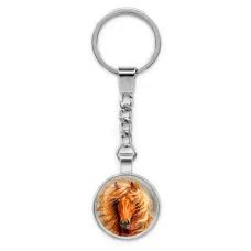 Круглый брелок, цвет серебро, с цепочкой, Лошадь C0905022