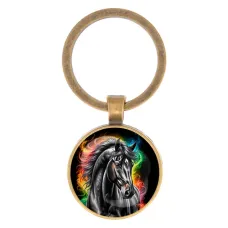 Круглый брелок, цвет бронза, Черный конь C0907017