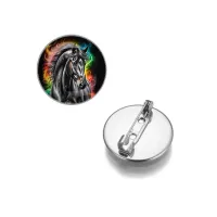 Круглый значок, цвет серебро, Черный конь C0907023