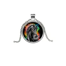 Кулон, цвет серебро, с цепочкой, Черный конь C0907026