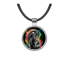 Кулон, цвет серебро, со шнурком, Черный конь C0907027