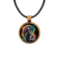 Кулон, цвет бронза, со шнурком, Черный конь C0907029