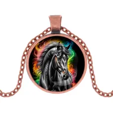 Кулон, цвет медь, с цепочкой, Черный конь C0907030