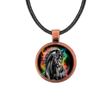 Кулон, цвет медь, со шнурком, Черный конь C0907031