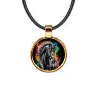Кулон, цвет золото, со шнурком, Черный конь C0907033